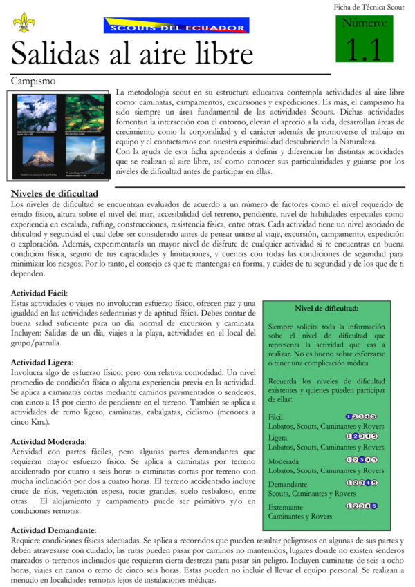 1.1 Salidas al aire Libre