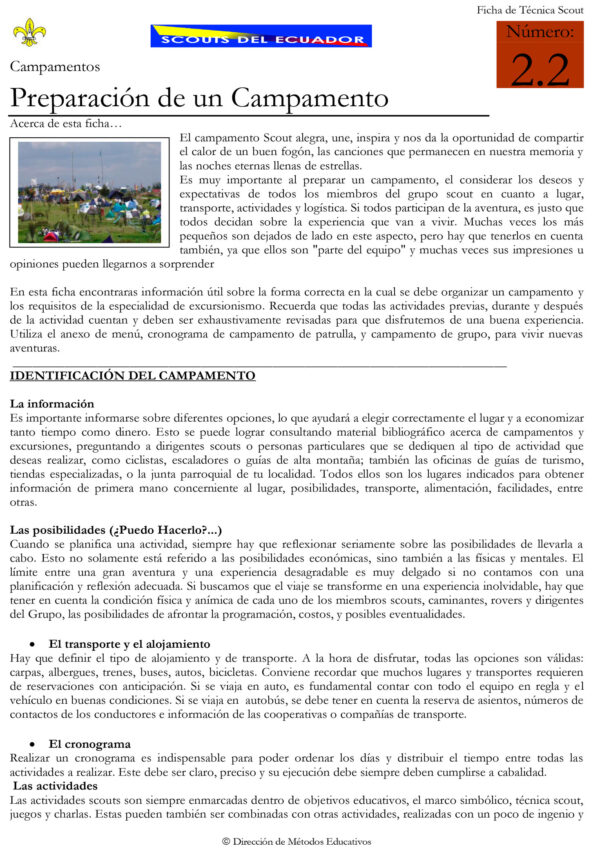2.2 Preparacion de un Campamento