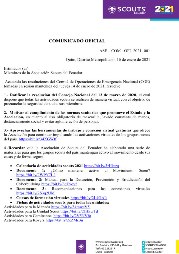 COMUNICADO OFICIAL 001 2021 IR