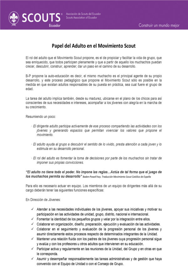 El Papel  del Adulto En El MovimientoScout