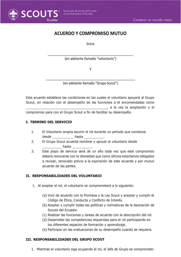 Formato de Acuerdo y Compromiso Mutuo Grupo Scout Editable