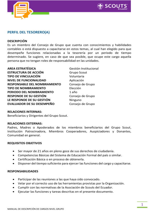 Perfil del Tesorero(a)