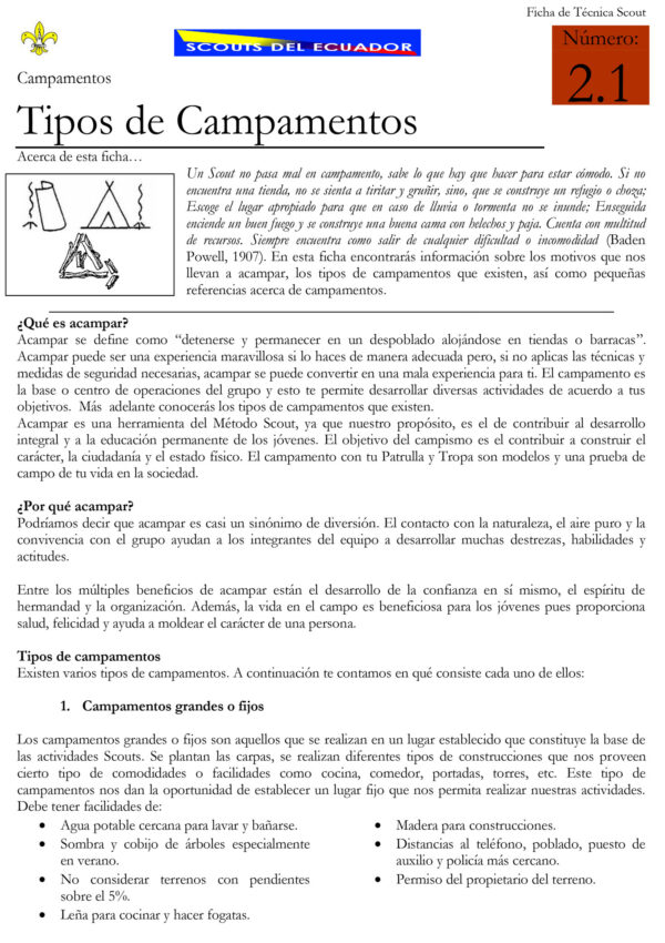 Tipos de Campamentos